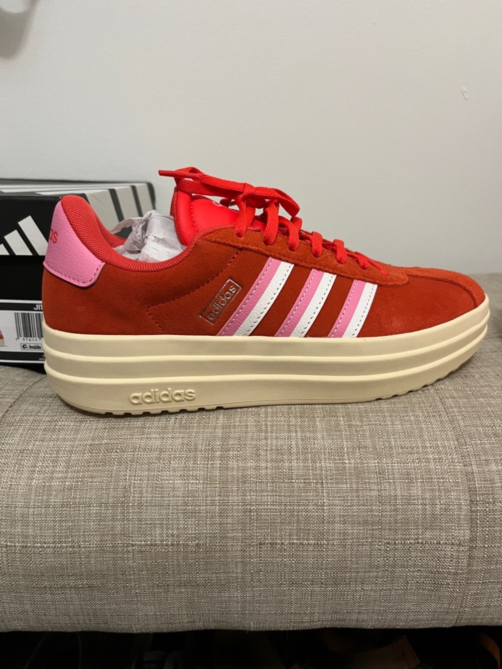 🆕 adidas VL Court Bold Platform Sneaker - Red/Pink/Cream - Picture 3 of 5